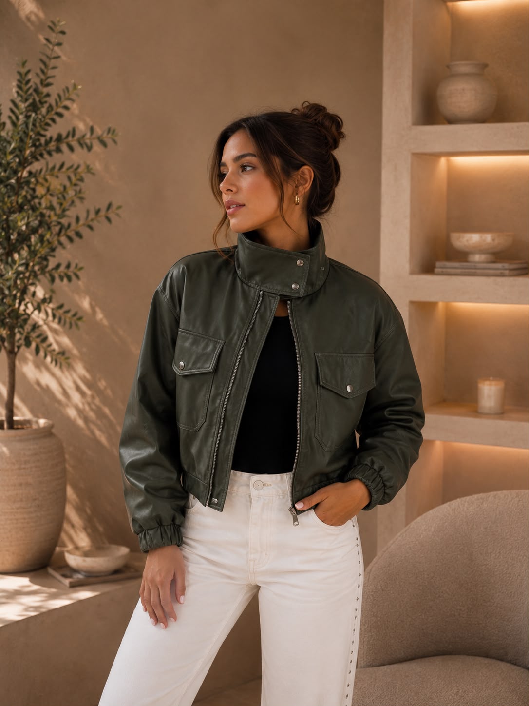 Chaqueta Bomber tipo cuero