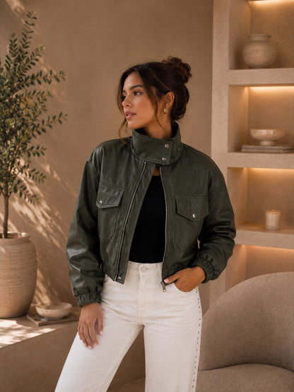 Chaqueta Bomber tipo cuero