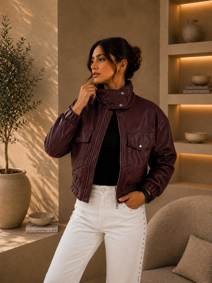 Chaqueta Bomber tipo cuero