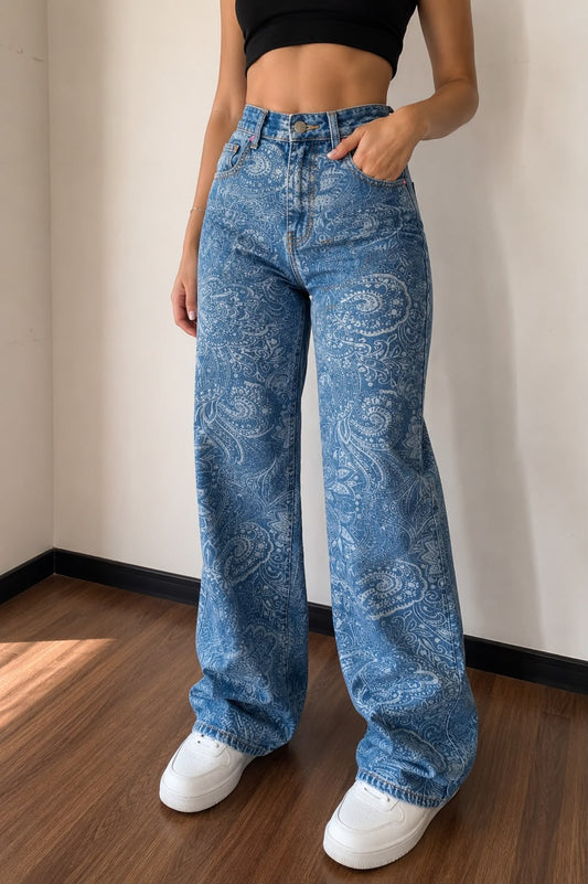 Jean Wide Leg Estampado Paisley