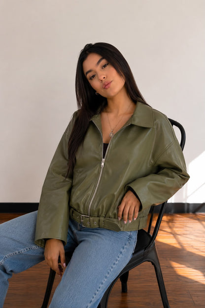 Chaqueta Oversize Cuero Sintetico